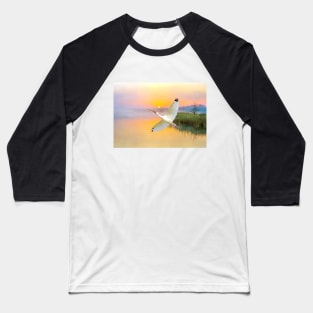 White American Ibis Bird in Flight Baseball T-Shirt